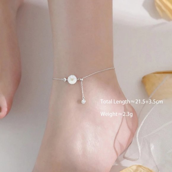 *NEW 925 Sterling Silver Shell Daisy Anklet - Picture 5 of 9